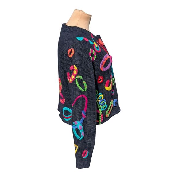 Michael Simon Jewelry Embroidered Knit Sweater Large Button Front Cardigan Art - Picture 4 of 9